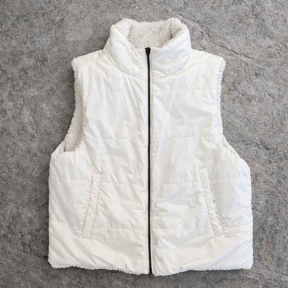 DKNY Reversible White Puffer and Fleece Vest unisex